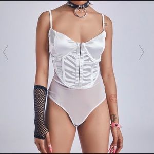 Dolls kill satin & mesh bodysuit S white